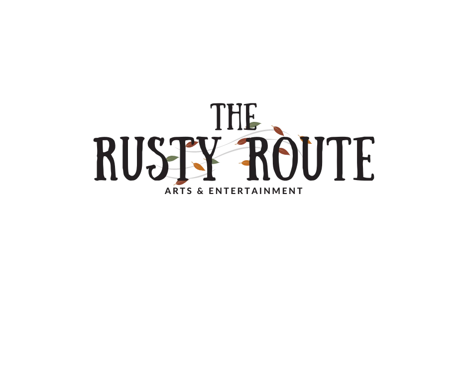 Leaves blowing behind Rusty Route Logo